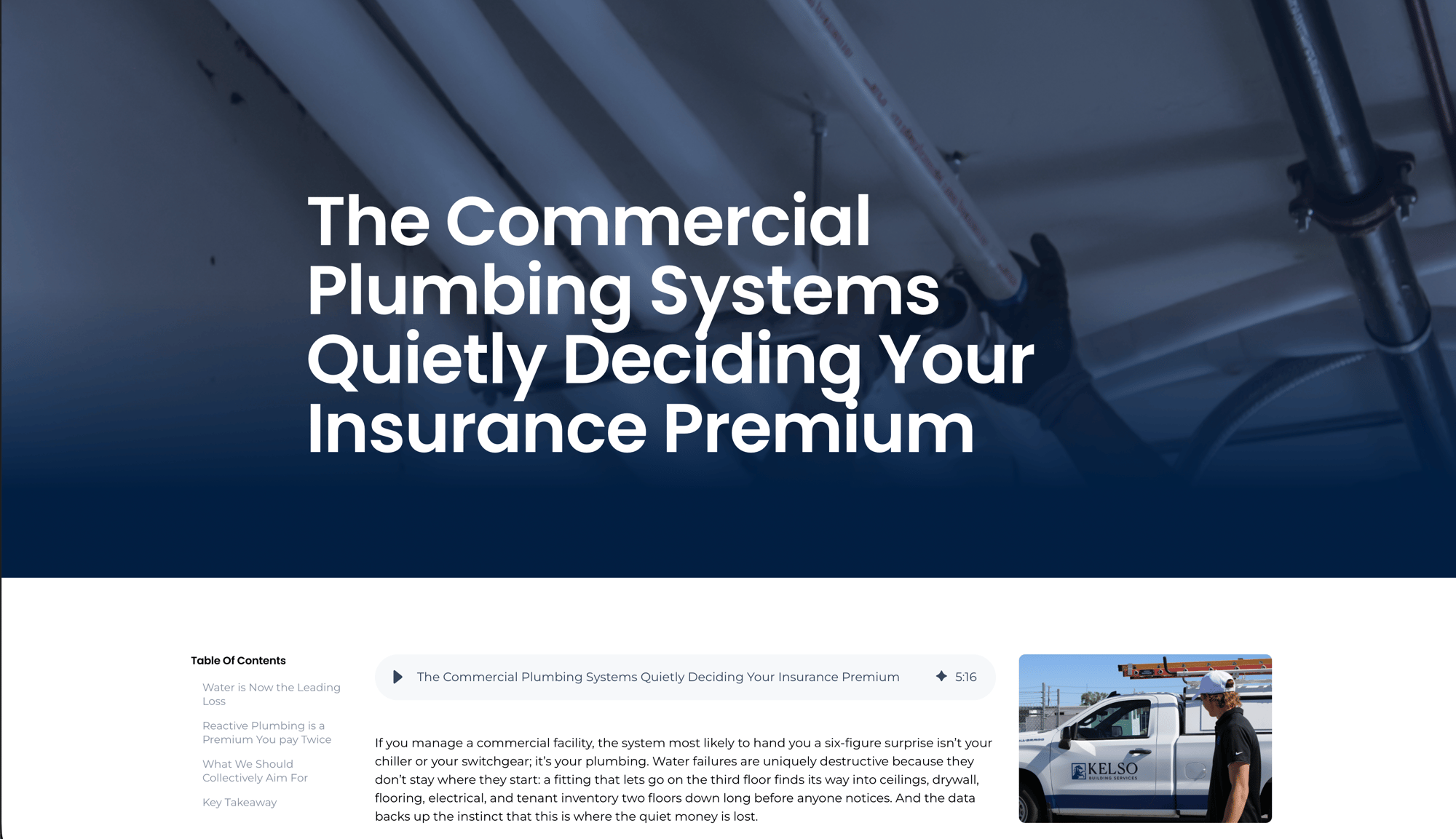 The Commercial Plumbing Systems Quietly Deciding Your Insurance Premium | Blog | Kelso Building Services | The Kelso Brief